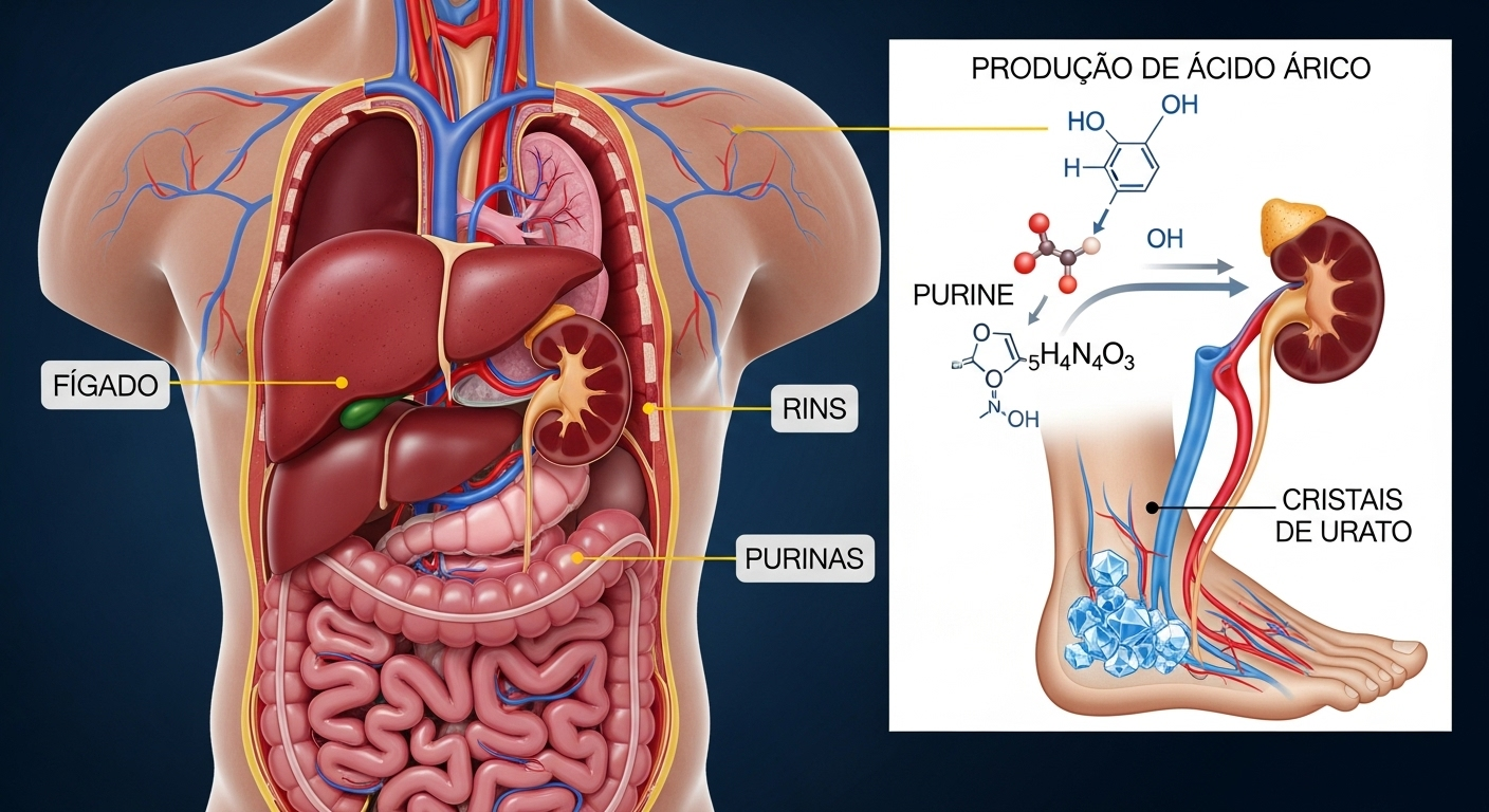Gráfico mostrando produção de ácido úrico no corpo